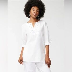 Chico's Embellished Embroidered Linen Blend Mirror Tunic size 2 (12)